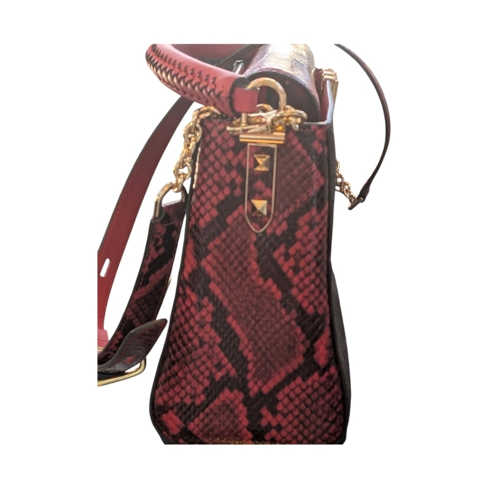 LIKE NEW MICHAEL Kors SET Karlie Crimson Logo Print Faux Snake Textured Leather - Picture 6 of 13